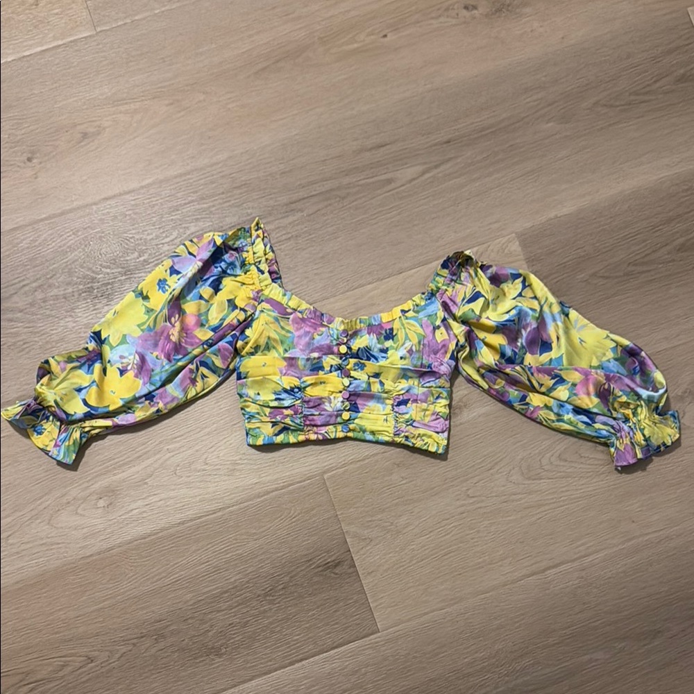 Yellow and Purple Ruched Crop Top